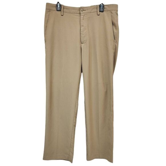 FootJoy Men's Size 34 x 30 Kahki Flat Front Polyester Blend Flat Front Golf Pant - Picture 1 of 11